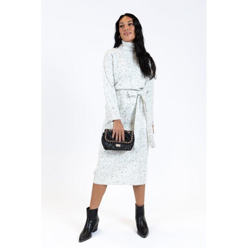 Belong To Me Grey Slub Knit Belted Midi Dress FINAL SALE