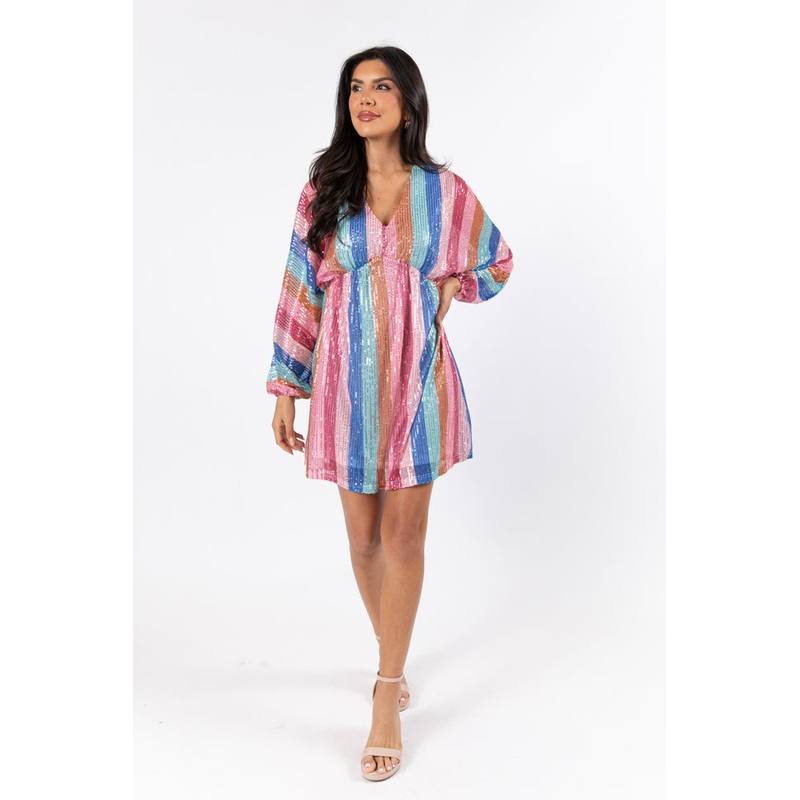 Count On Me Multi Stripe Sequin Dress  FINAL SALE