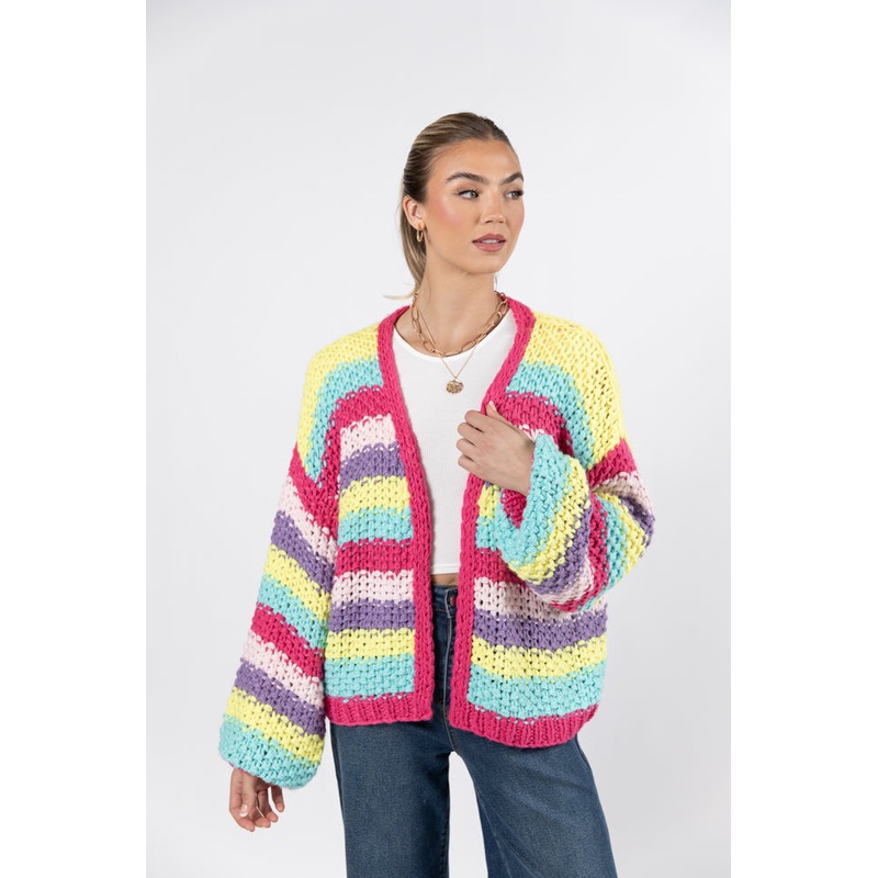 Forgot You Existed Hot Pink Multi Striped Cardigan FINAL SALE