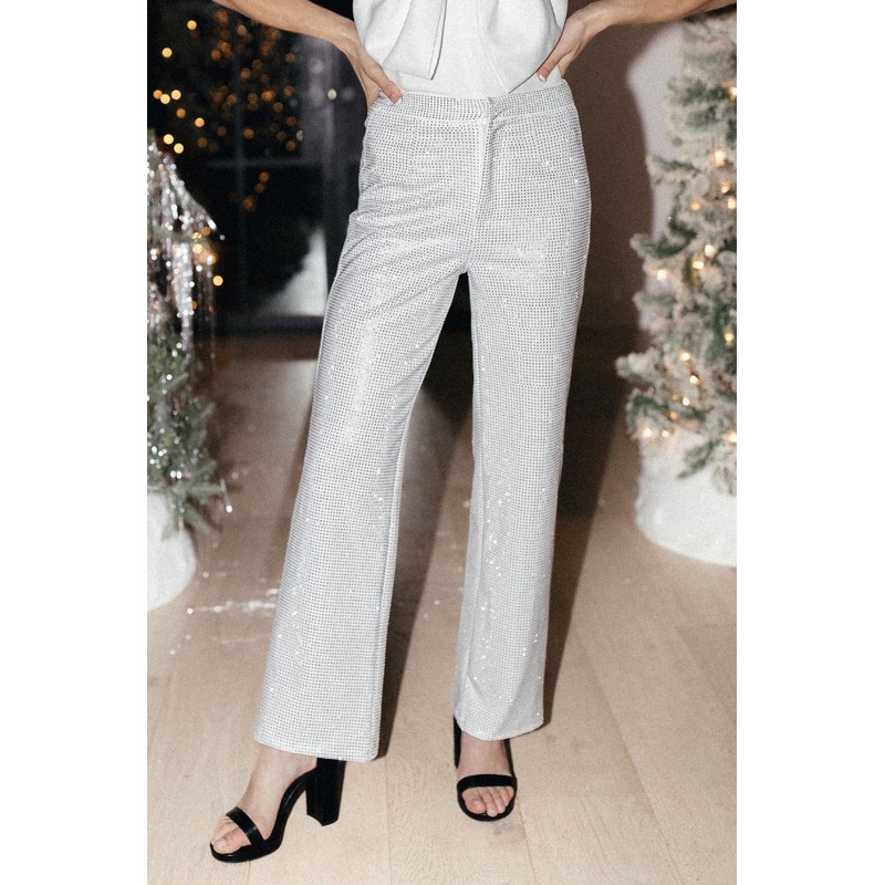 Glamorous Moments Ivory Rhinestone Embellished Straight Leg Pants  FINAL SALE