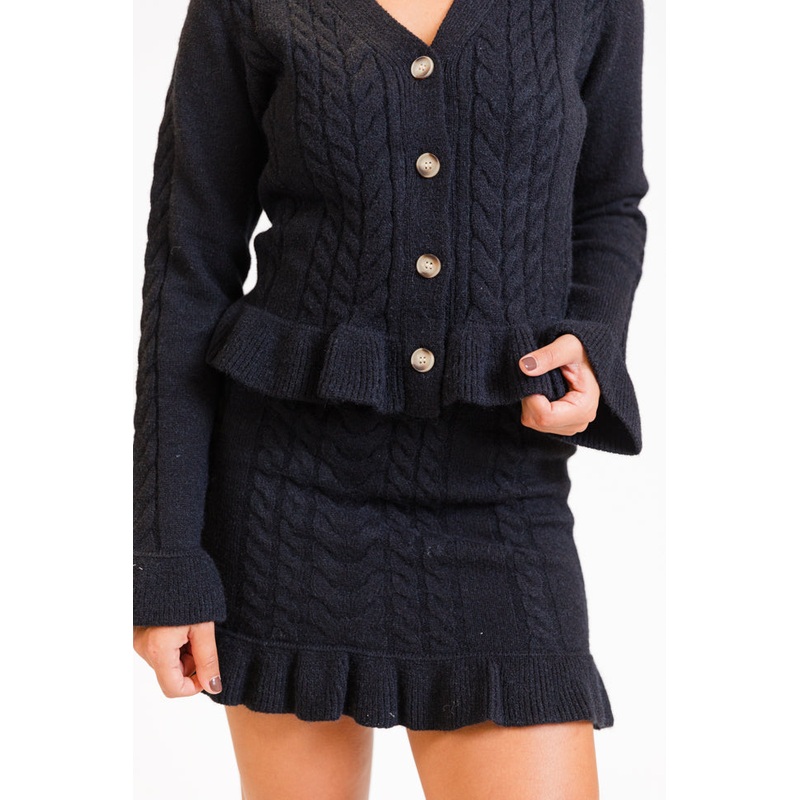 Glistening In The Snow Black Cable Knit Cardigan Set FINAL SALE
