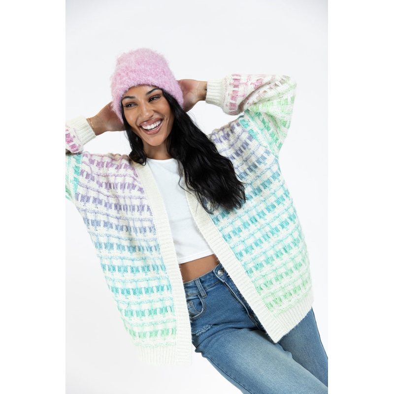 Have It All Cream Multi Color Waffle Cardigan FINAL SALE