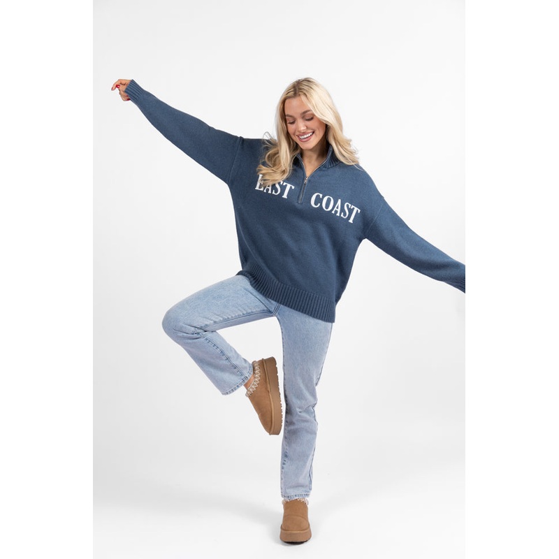 Roll With It Navy East Coast Quarter Zip Sweater FINAL SALE