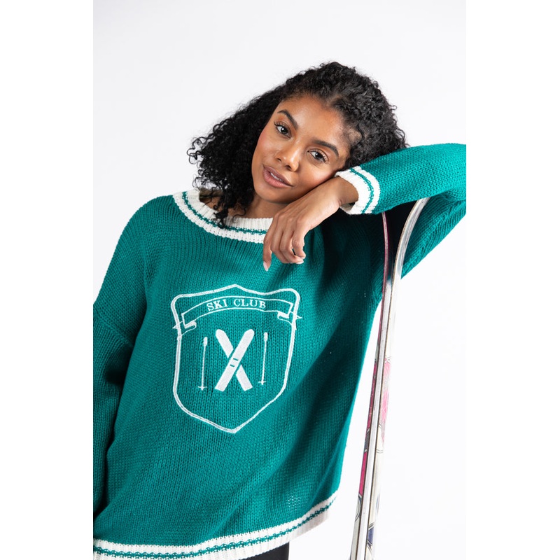 Ski Club Green and Ivory Embroidered Sweater FINAL SALE