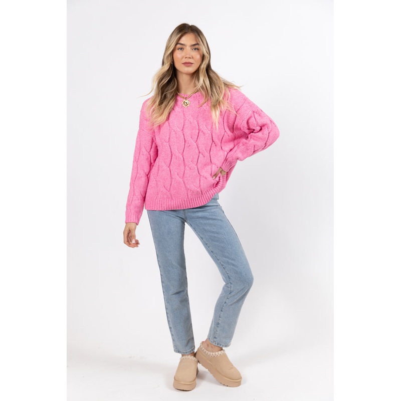 Steer Me Right Pink Oversized Cable Knit Sweater FINAL SALE