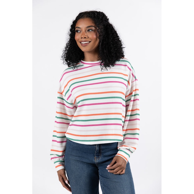 Sweet Like Candy Ivory Multi Stripe Ribbed Printed Top FINAL SALE