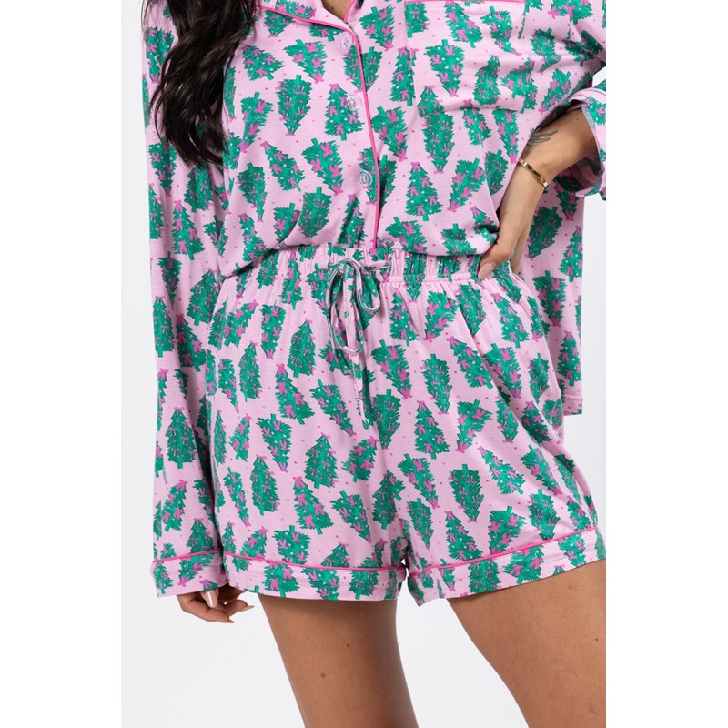 Under The Stars In Pink Pines Bamboo Pajama Shorts FINAL SALE