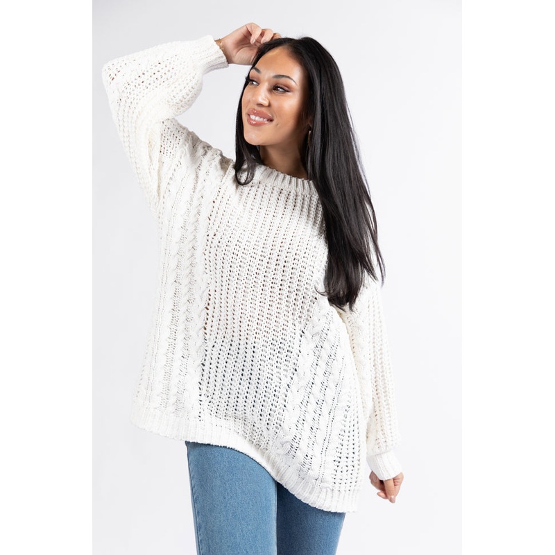 Wide Open Spaces Ivory Oversized Chenille Crew Neck Sweater FINAL SALE