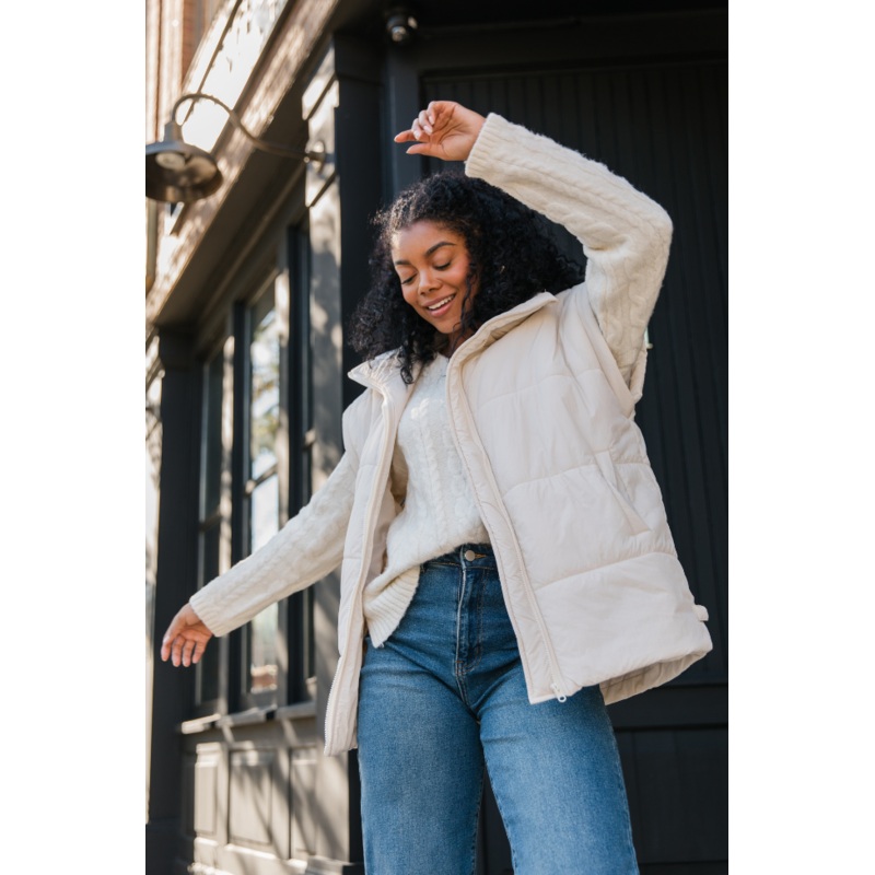 Best Bet Cream Oversized Puffer Vest