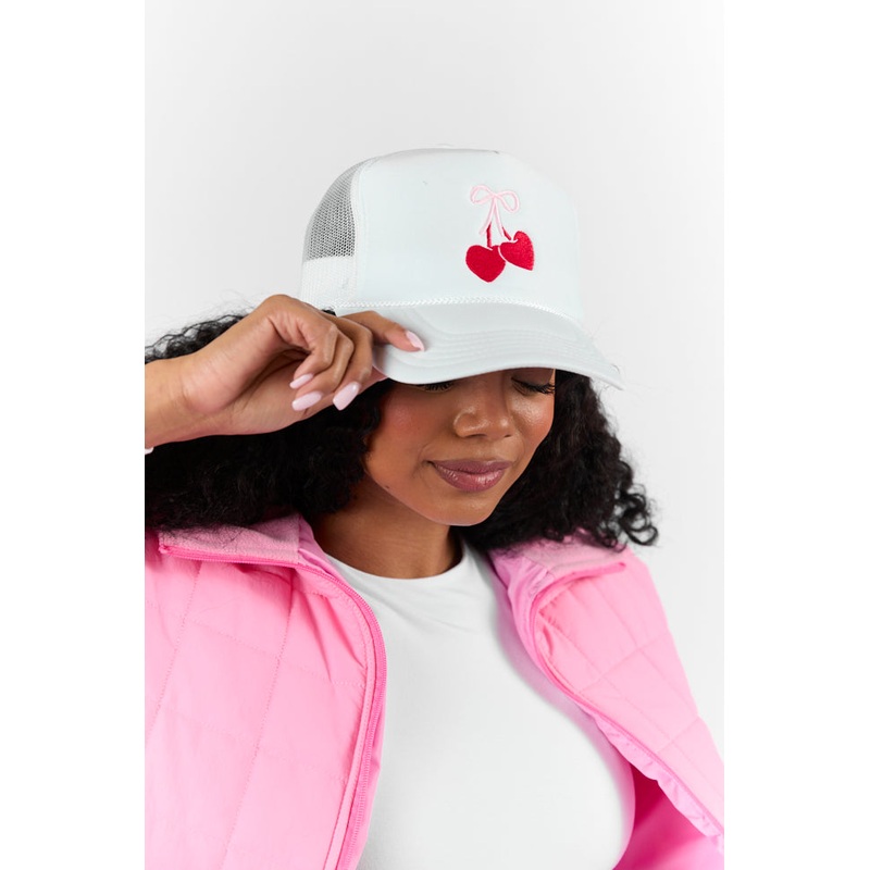 Bow Cherries White Trucker Hat FINAL SALE