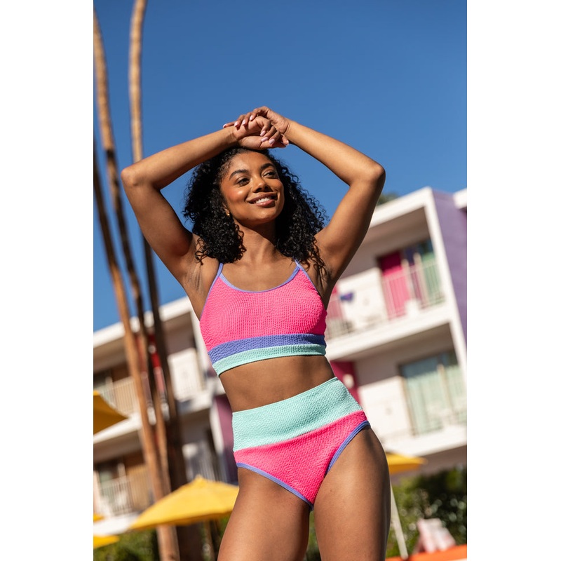 Do Not Disturb Pink and Blue Color Block Bikini Top FINAL SALE