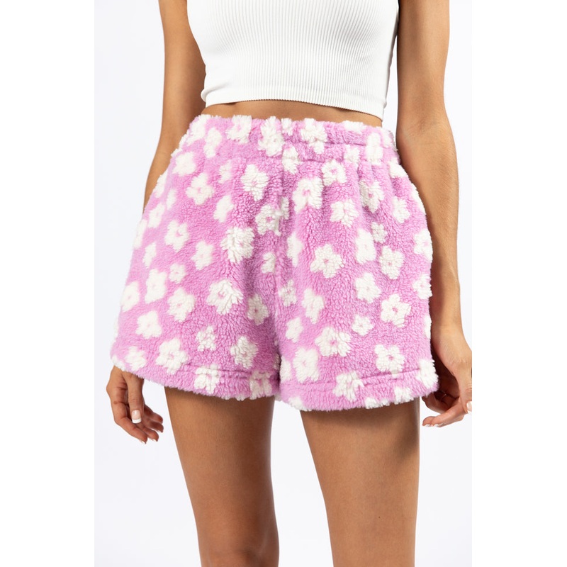 Front Runner Purple Floral Sherpa Pull On Shorts FINAL SALE