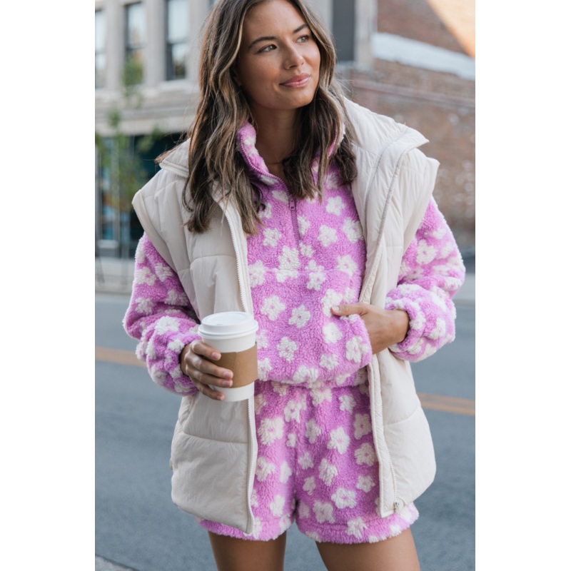 Front Runner Purple Floral Sherpa Quarter Zip Pullover FINAL SALE
