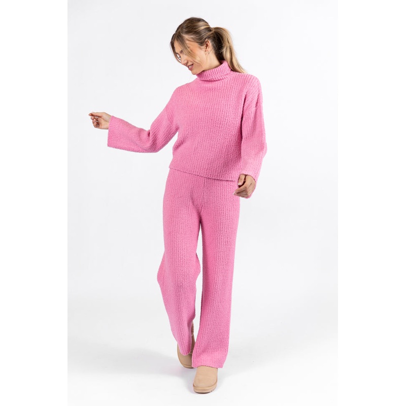 Keep It Comfy Candy Pink Fuzzy Turtleneck Sweater Set FINAL SALE