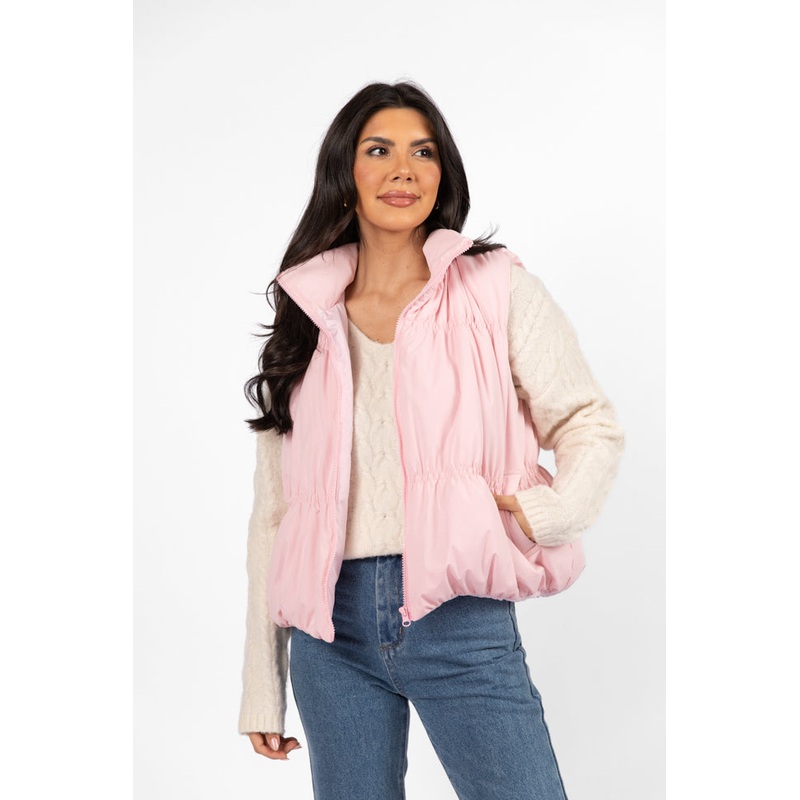 Mountain High Light Pink Ruched Puffer Vest FINAL SALE