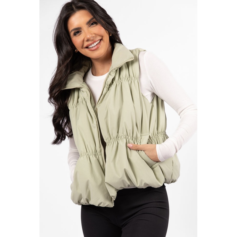 Mountain High Sage Ruched Puffer Vest