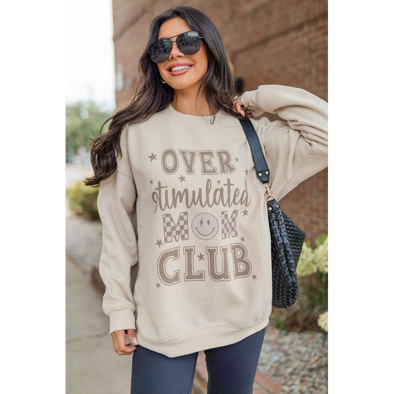 Over Stimulated Mom Club Cream Graphic Sweatshirt