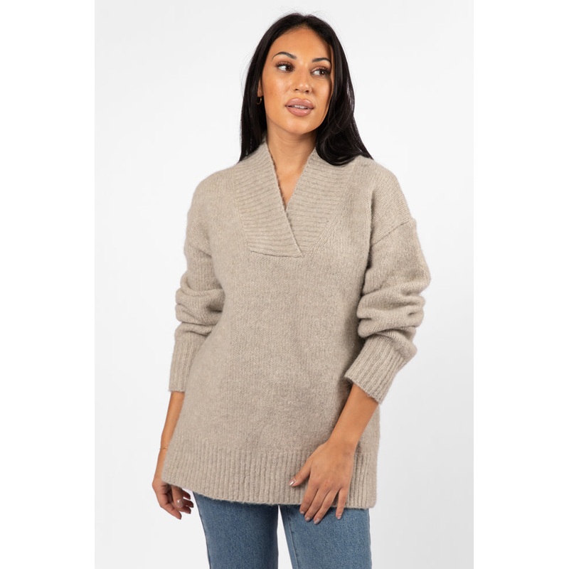 Relax Oatmeal Slouchy V-Neck Sweater FINAL SALE