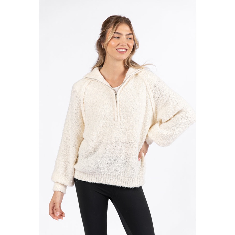 Signature Move Cream Fuzzy Quarter Zip Pullover FINAL SALE