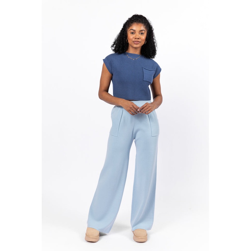 The One I Want Navy Short Sleeve Pocketed Sweater FINAL SALE