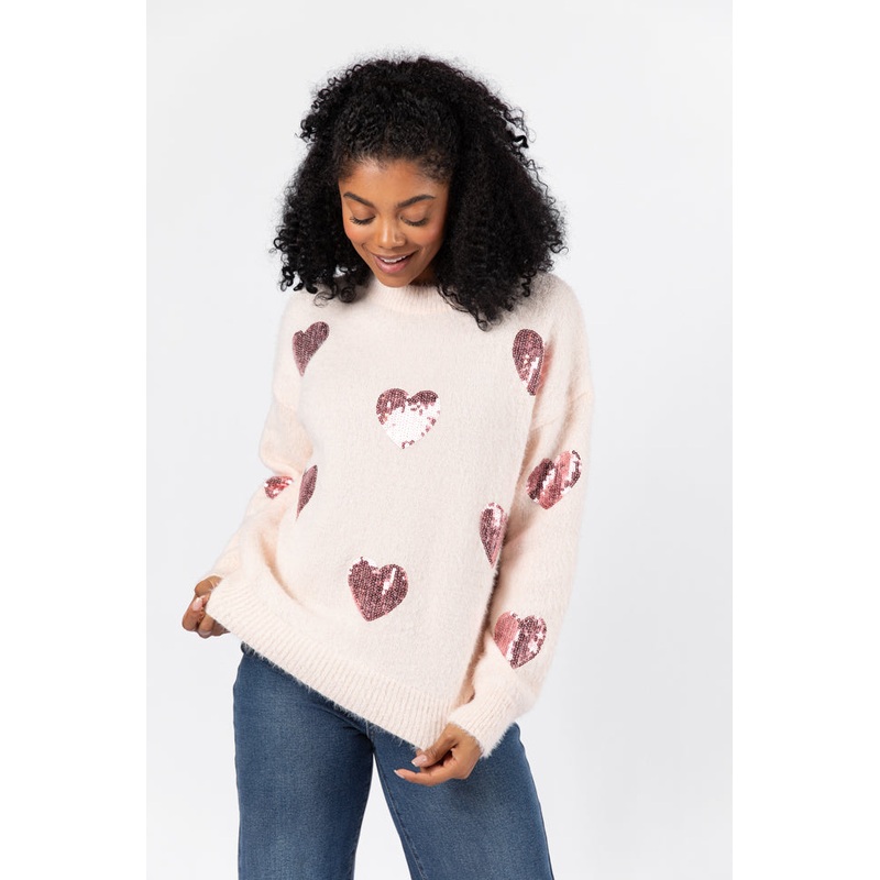 True Romance Blush Sequin Heart Sweater FINAL SALE