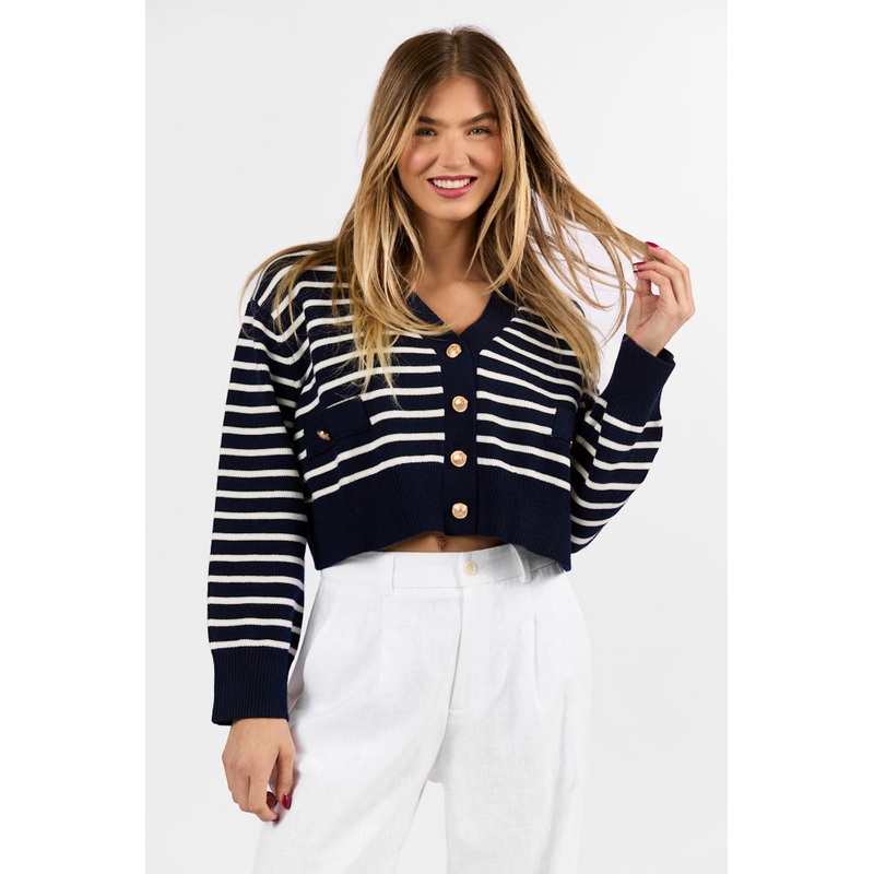 Back In Style Navy and Ivory Striped Cardigan
