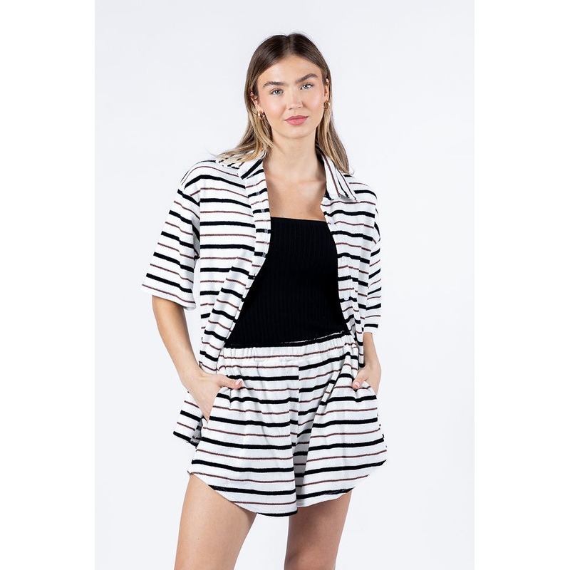 Backyard Hangout Neutral Striped Terrycloth Set FINAL SALE