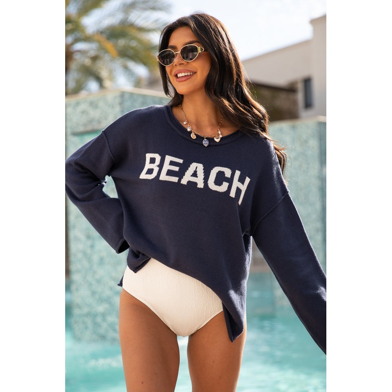 Beach Navy Crew Neck Sweater