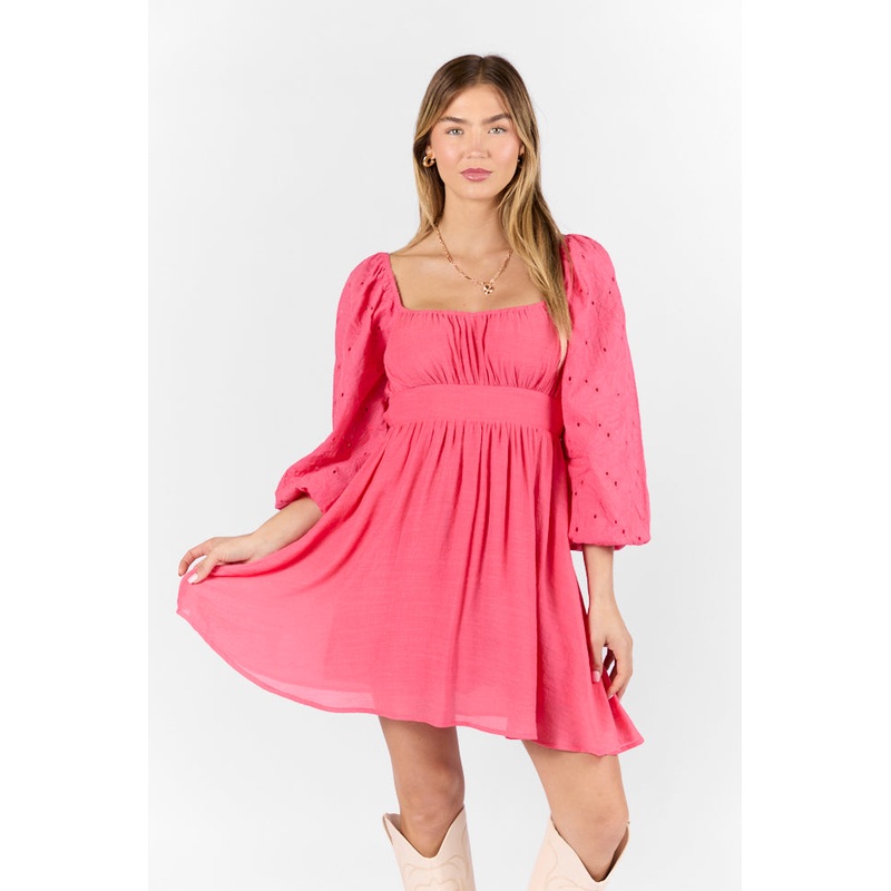 Beautiful Thoughts Pink Lace Sleeve Mini Dress