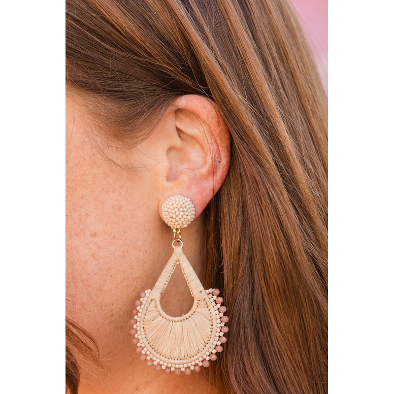 Brown Raffia and Beads Earrings FINAL SALE