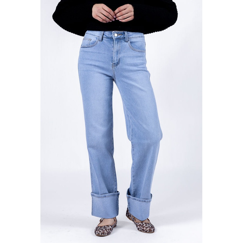 Camila Light Wash Wide Leg Cuffed Jeans
