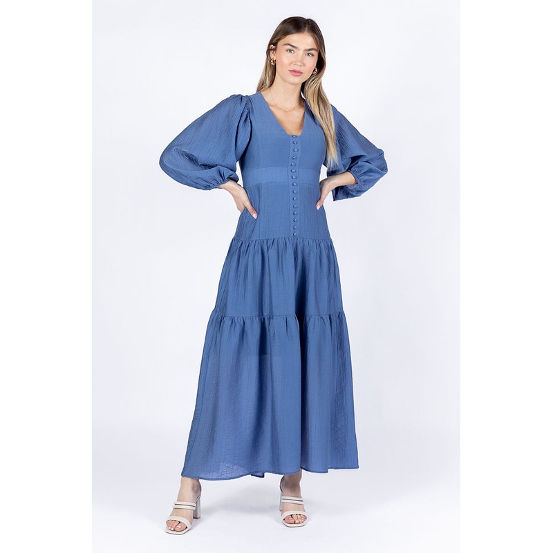 Enchanting Moments Blue Button Detail Maxi Dress FINAL SALE
