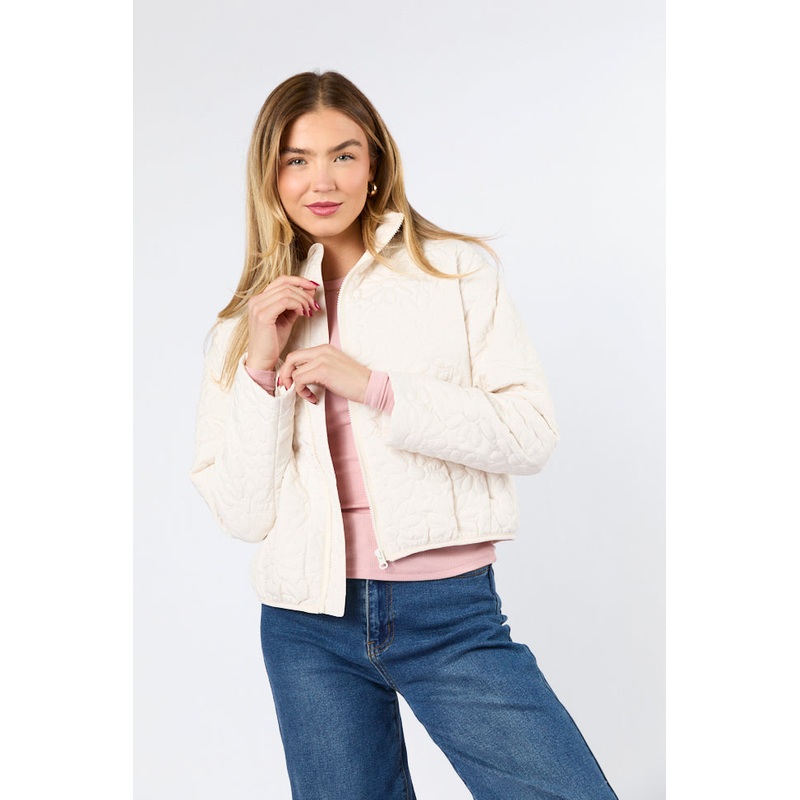 Full Bloom Cream Flower Quilted Zip Up Jacket FINAL SALE