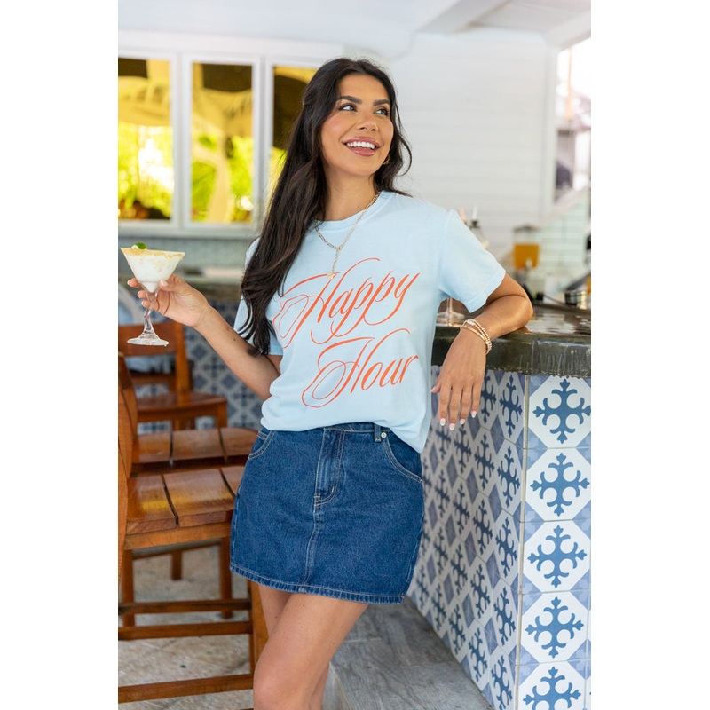 Happy Hour Light Blue Comfort Color Graphic Tee