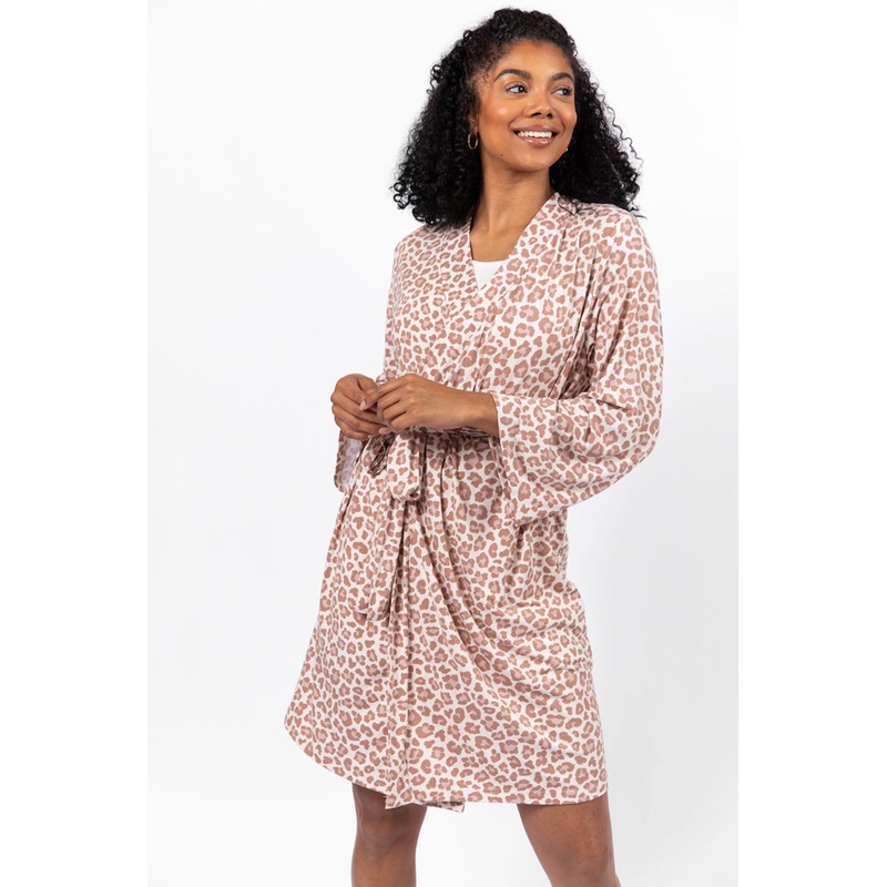 In Your Dreams Neutral Leopard Pajama Robe FINAL SALE