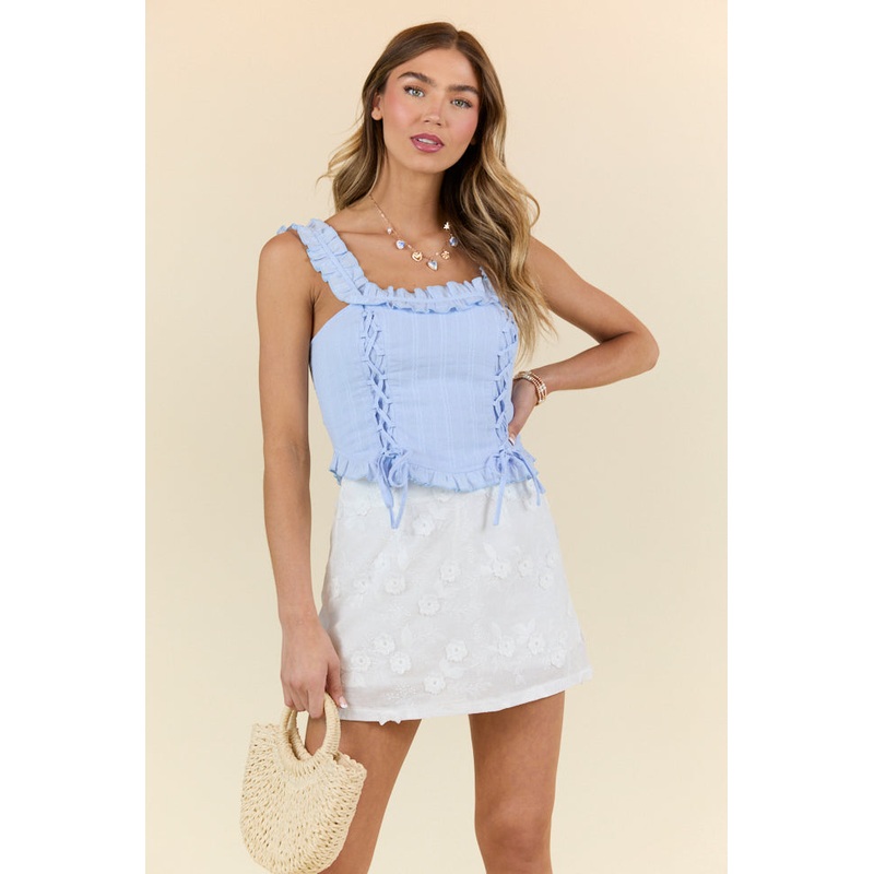 Melodies and Memories Blue Corset Tie Tank Top