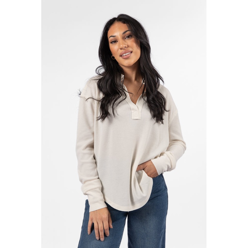 Might Be Love Cream Waffle Collared Knit Top FINAL SALE