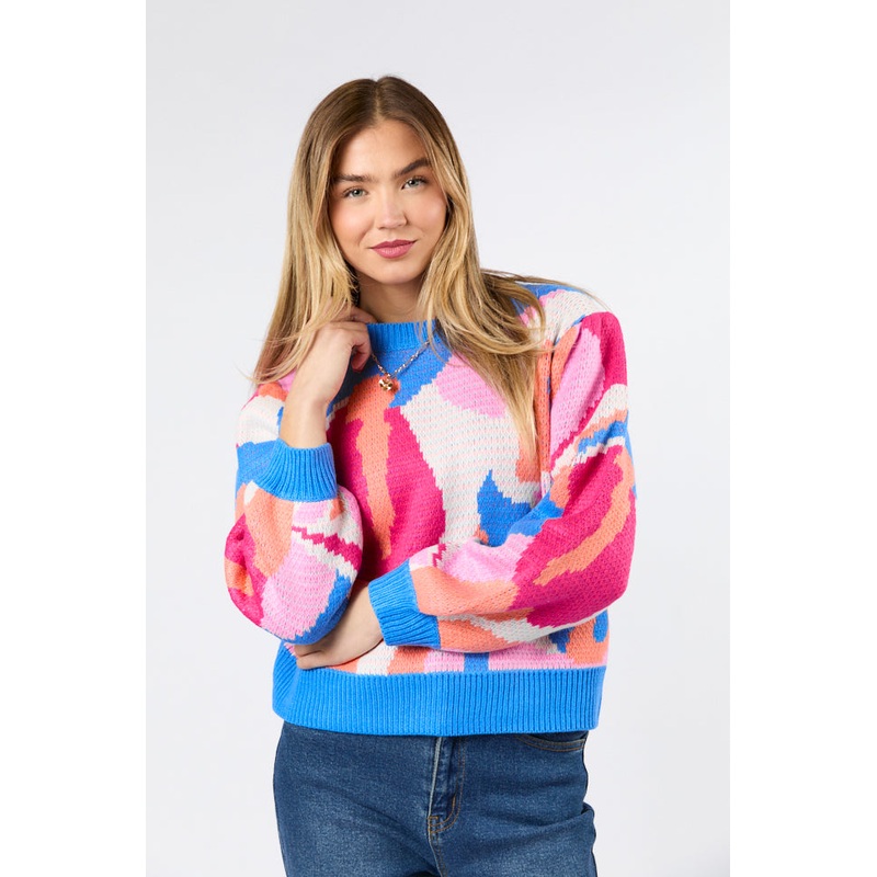 On My Side Blue Multi Color Sweater FINAL SALE