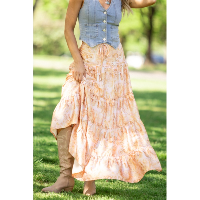 Sunlit Blossoms Bandana Printed Maxi Skirt