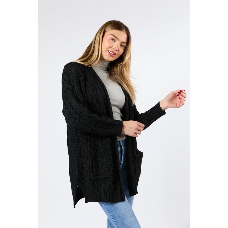 Sweet Nothings Black Chunky Cable Knit Cardigan FINAL SALE