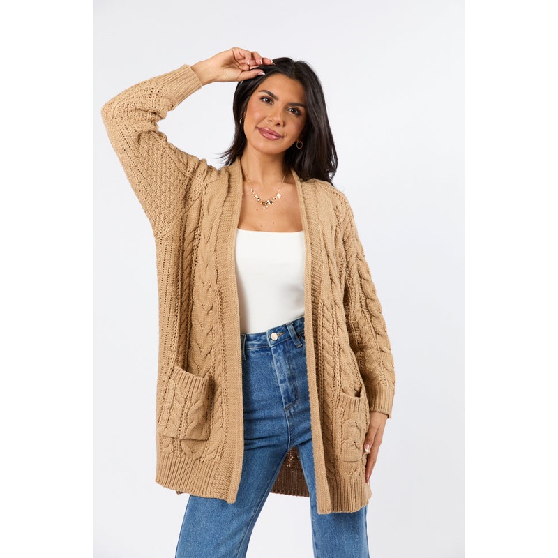 Sweet Nothings Tan Chunky Cable Knit Cardigan FINAL SALE