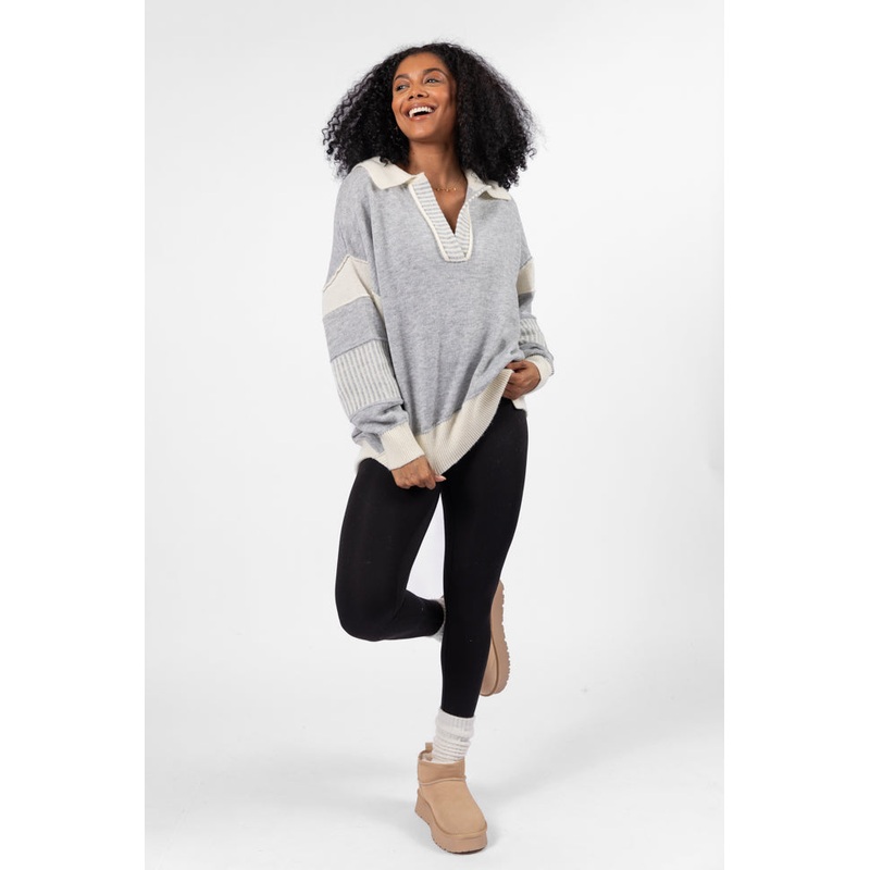 Think About It Heather Grey Collared Oversized Sweater FINAL SALE