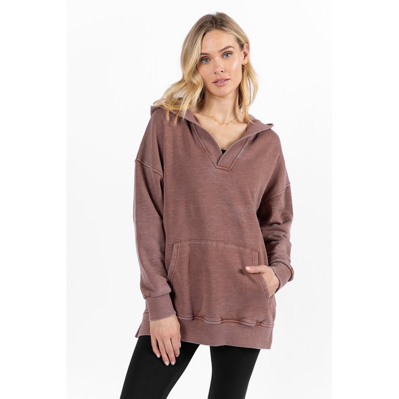 Ways To Go Brown Acid Wash Oversized Hoodie FINAL SALE