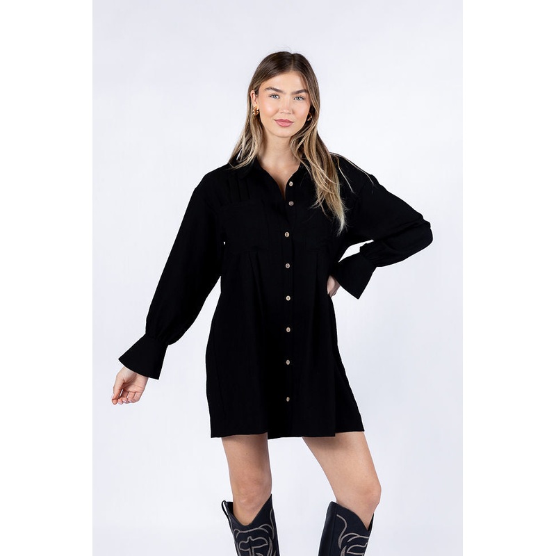 Write This Down Black Button Up Shirt Dress FINAL SALE