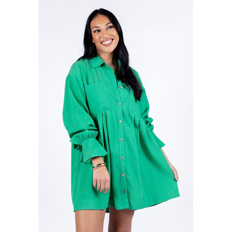 Write This Down Green Button Up Shirt Dress FINAL SALE