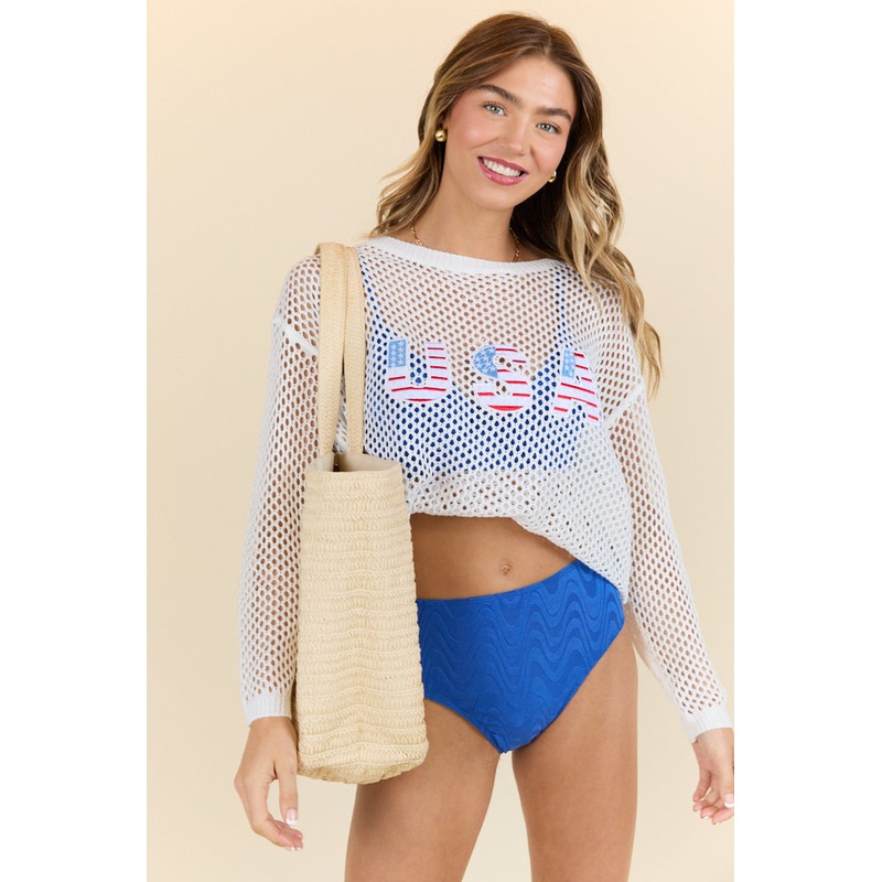 Born In The USA Ivory Open Knit Sweater