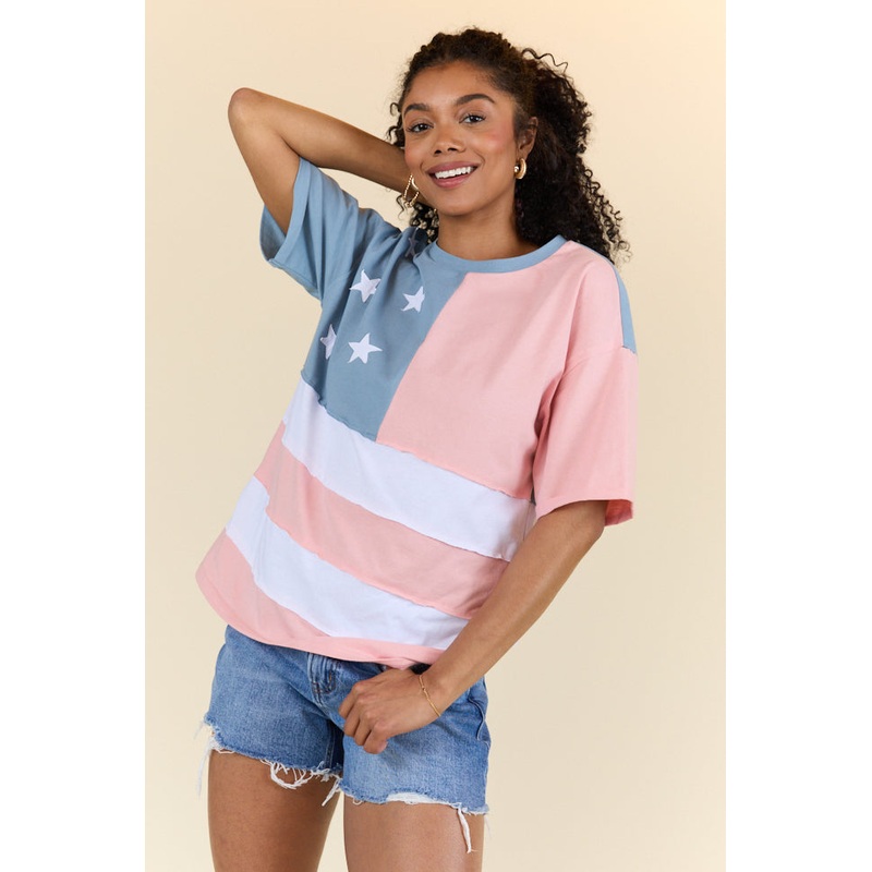 Born To Be Free Oversized American Flag Tee