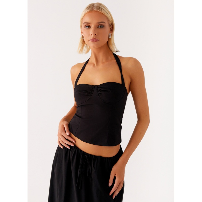 Cheryl Bustier Halter Top – Black