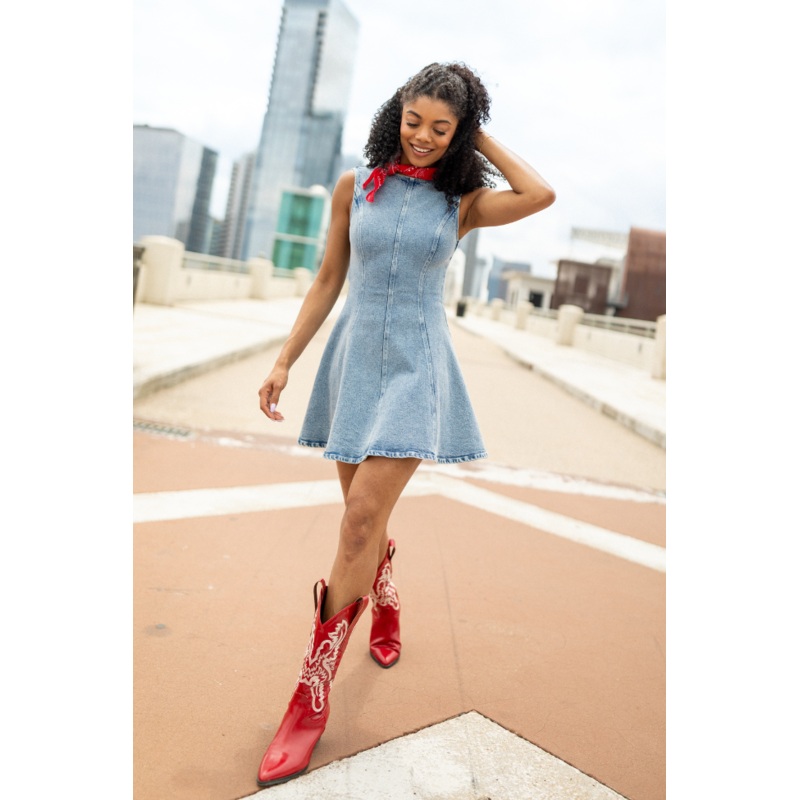 Dancin’ In The Country Denim High Neck Mini Dress