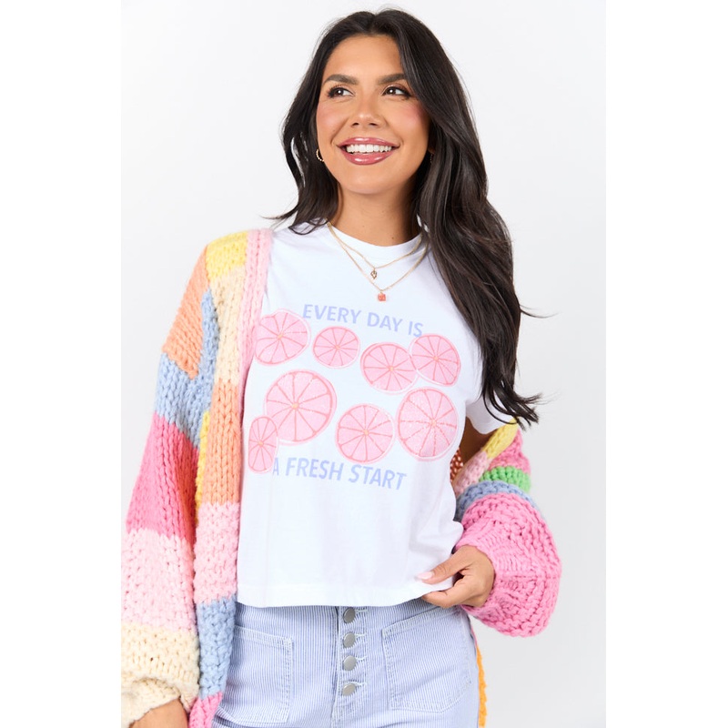 Every Day Is A Fresh Start White Boxy Graphic Tee